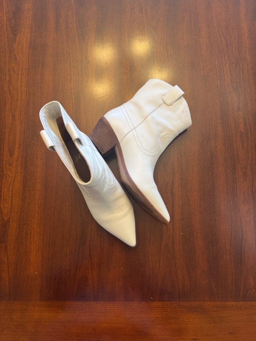 J. Crew Woman’s Classic Boho Cream Leather Pointed Western Ankle Boots